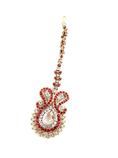 Paisley Red And White Embellished Necklace Set - Odette