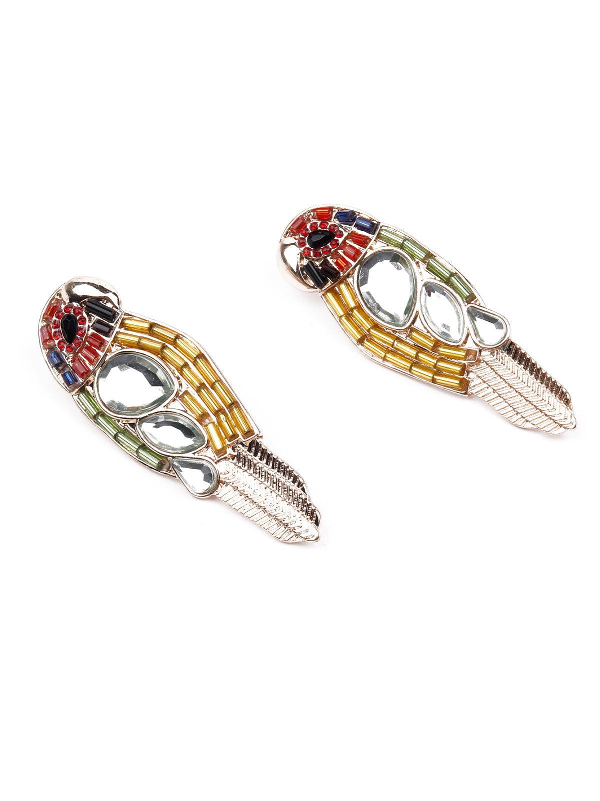 Parrot shaped beaded statement earrings - Odette