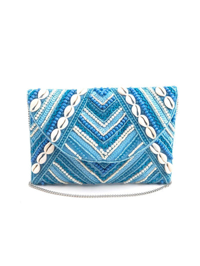 Pastel Blue Sea Shell & Beadwork Sling Bag - Odette