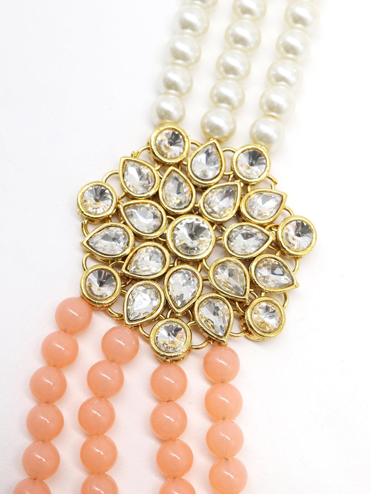 Peach and regular faux pearl necklace with earrings - Odette