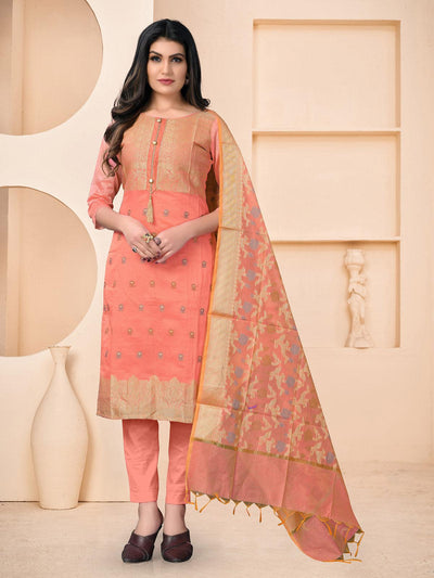 Peach Banarasi Jacquard Woven Designer Kurta Set - Odette