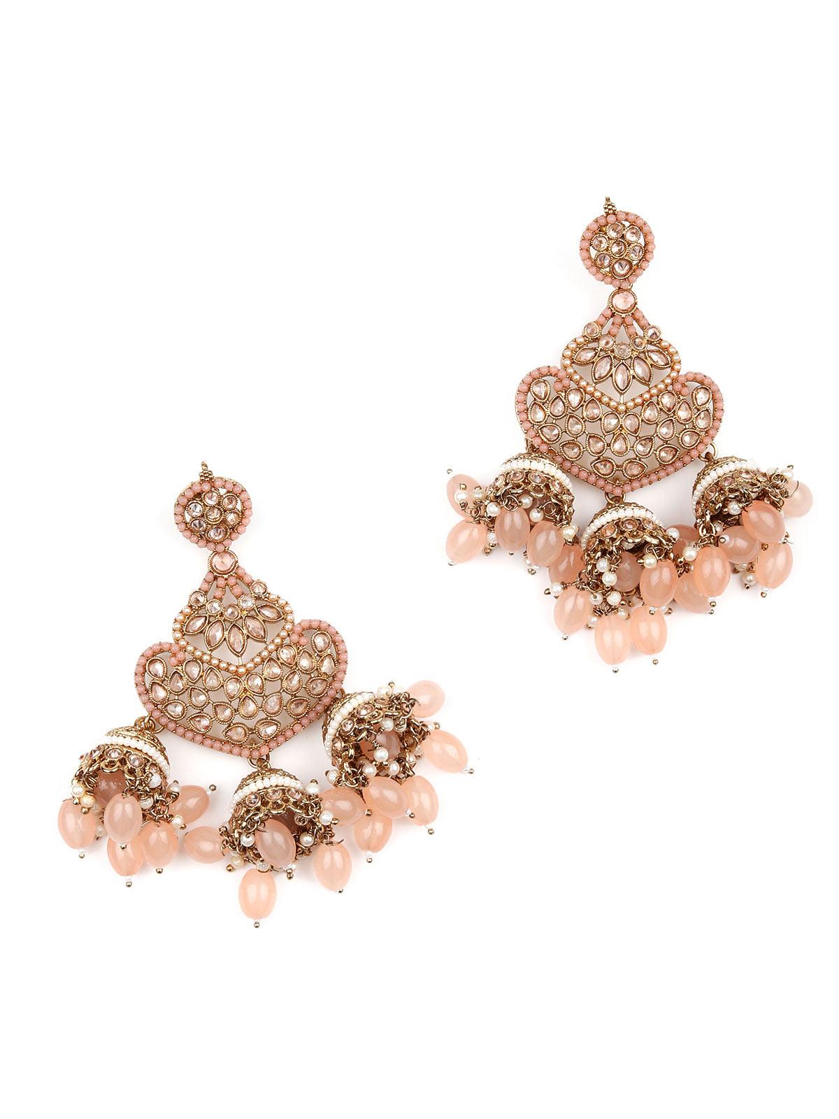 Peach beautiful chandelier earrings for women - Odette