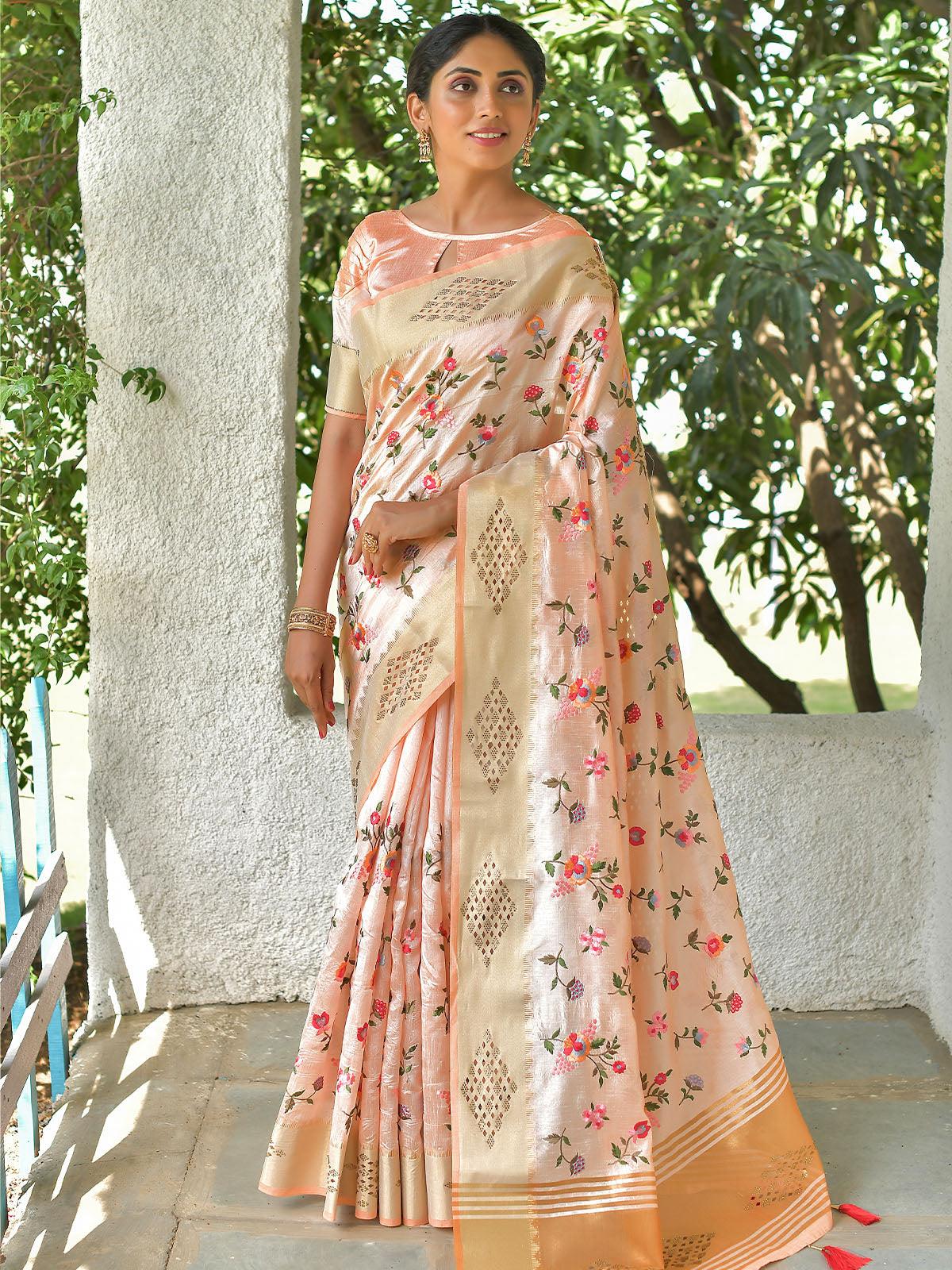 Peach Color Mysore Silk Beautiful Saree - Odette