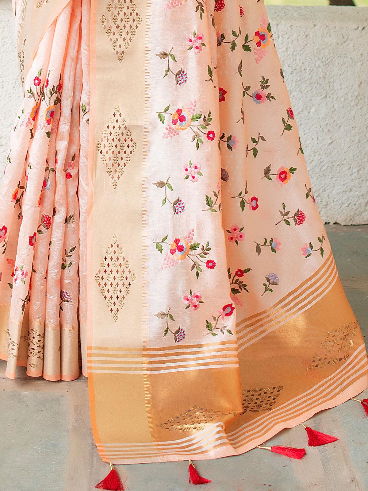 Peach Color Mysore Silk Beautiful Saree - Odette