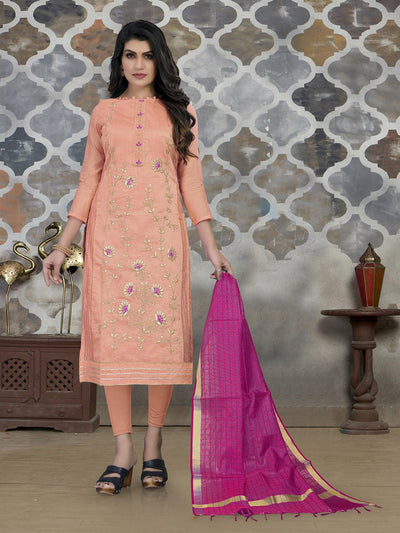 peach Fancy Designer Embroidery Kurta Set - Odette