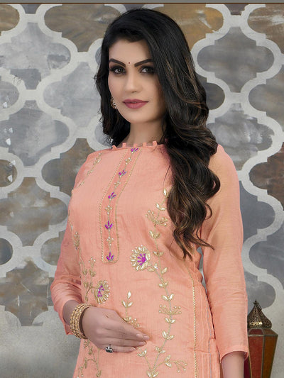 peach Fancy Designer Embroidery Kurta Set - Odette