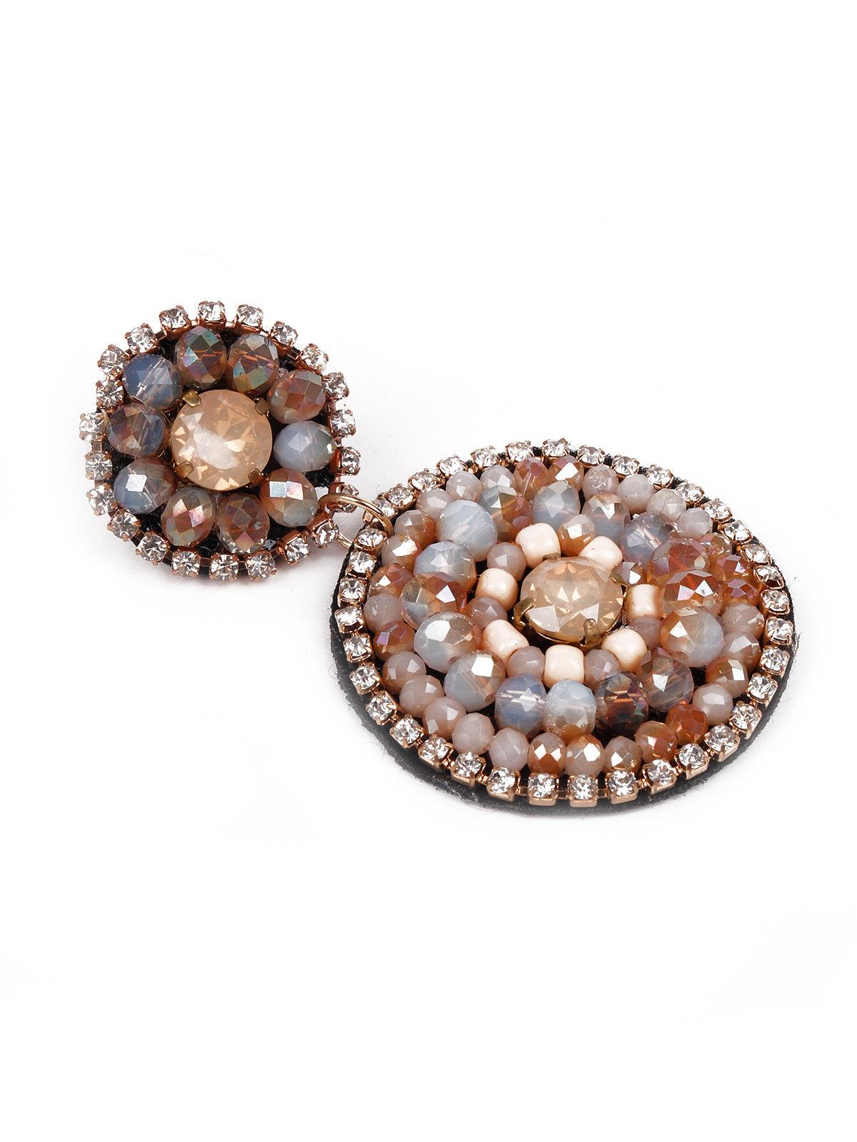Peach faux beaded rounded statement earrings - Odette
