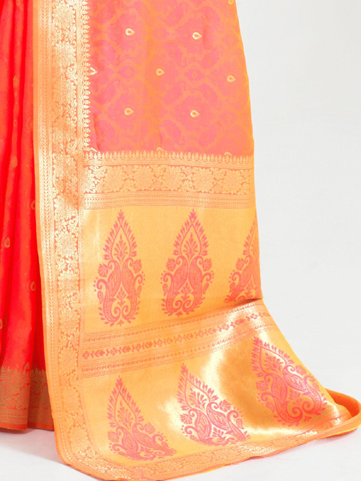 Peach Festive Silk Blend Woven Design Saree With Unstitched Blouse - Odette