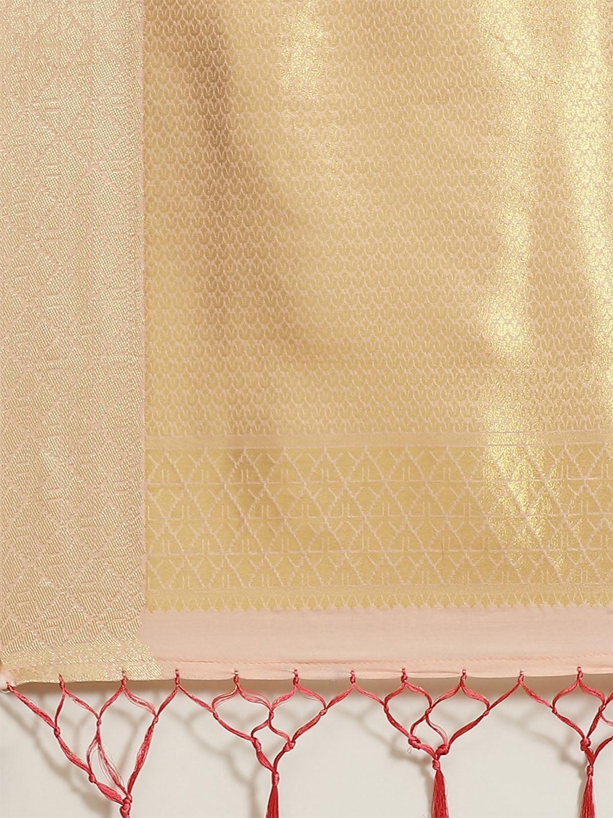 Peach Festive Silk Blend Woven Saree With Unstitched Blouse - Odette