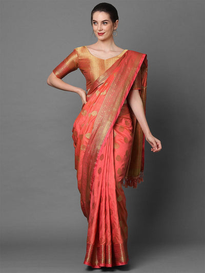 peach Party Wear Silk Blend Woven Design Saree With Unstitched Blouse - Odette