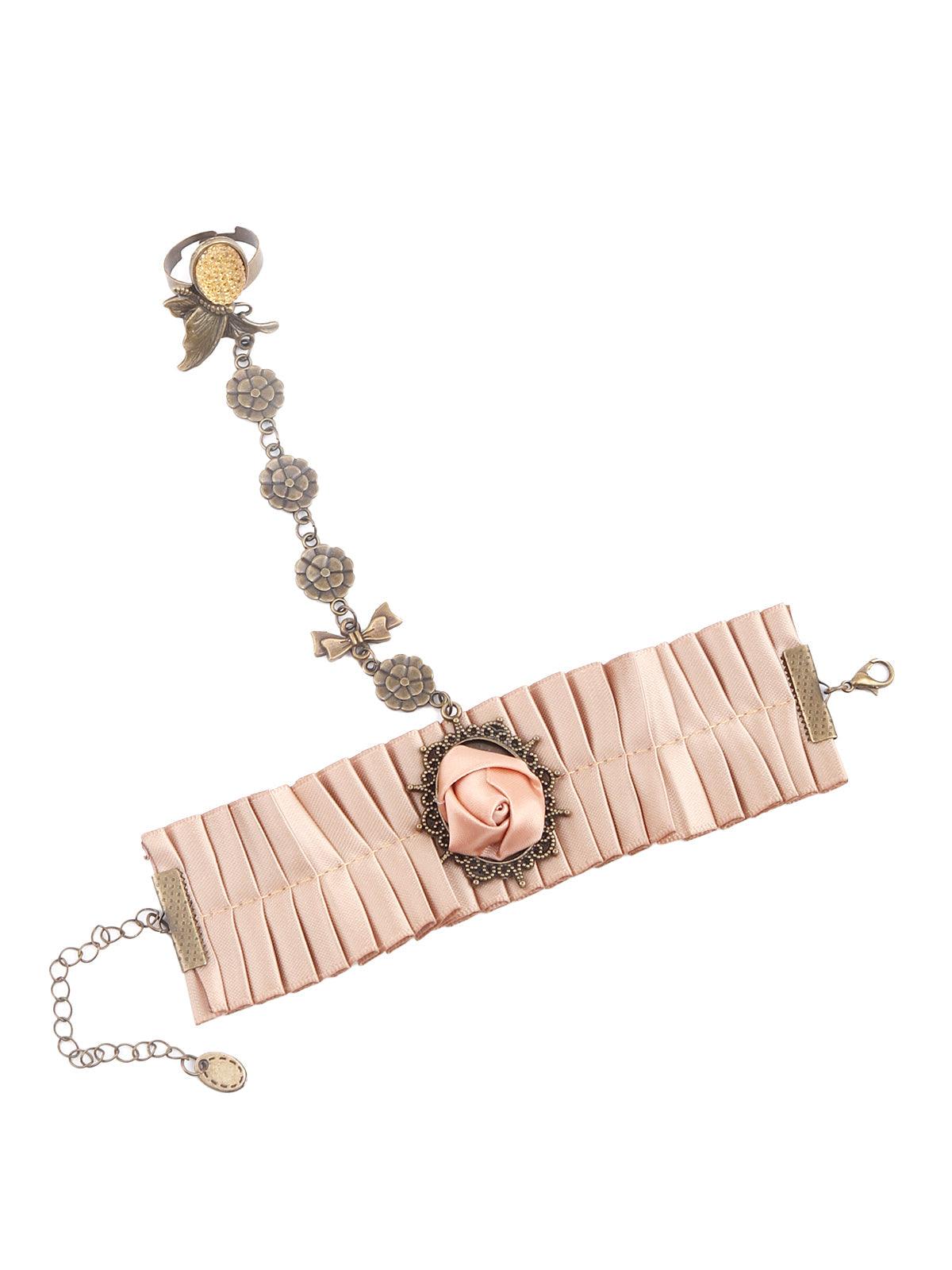 Peach plated floral bracelet ring for women - Odette