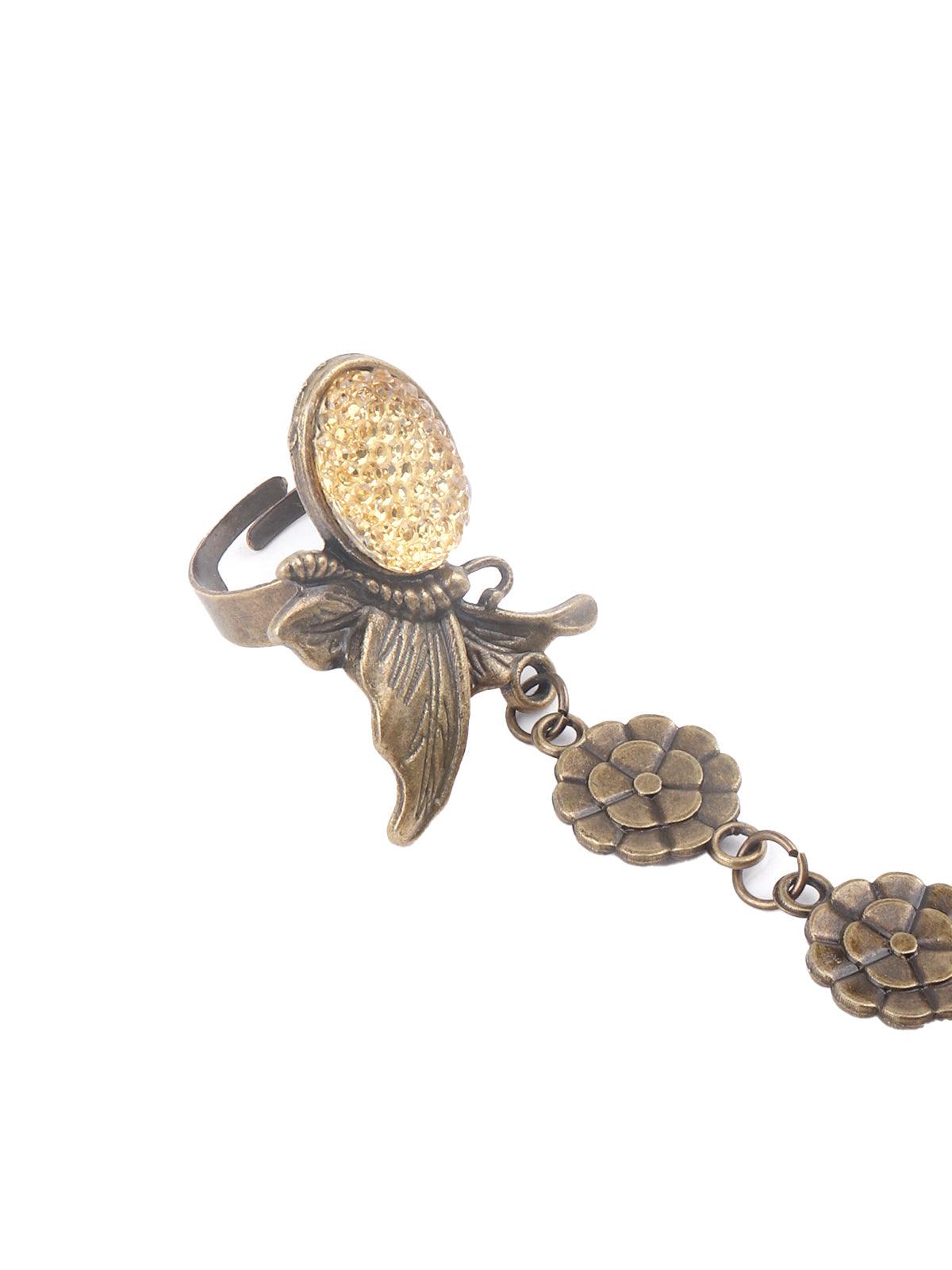 Peach plated floral bracelet ring for women - Odette