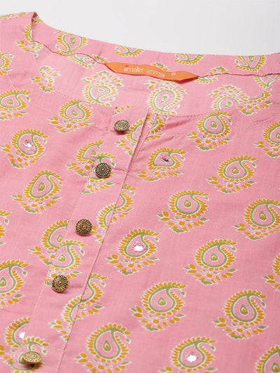 Peach Printed Straight Trouser Kurta With Dupatta Set - Odette