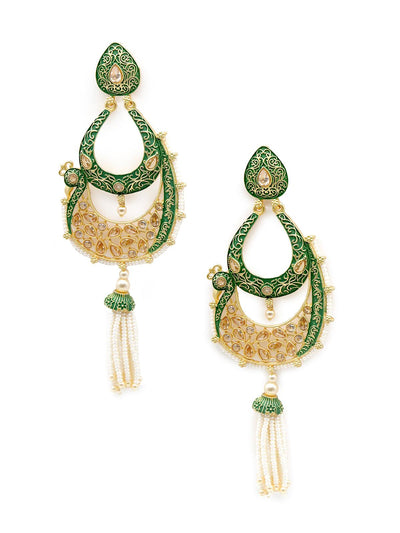 Peacock Shape Green Dangle Earrings - Odette