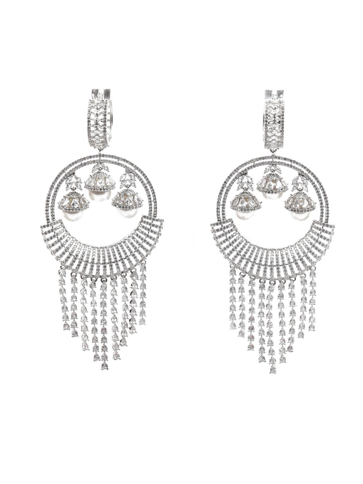 Pearl and Austrian Diamonds Dangler Earrings - Odette