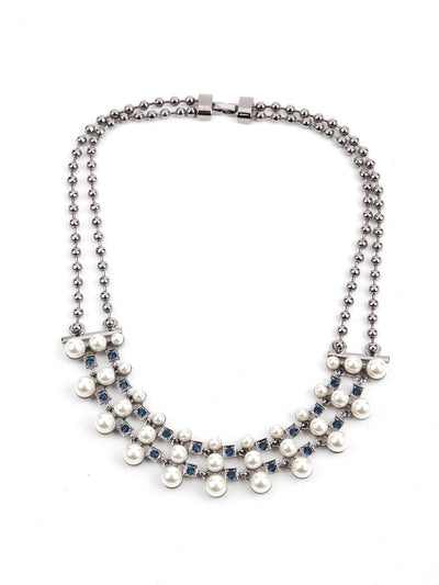 Pearl and Dark Blue Stones Necklace - Odette