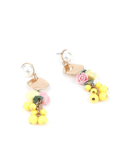 Pearl and Yellow Beaded Flower Designed & Earring - Odette