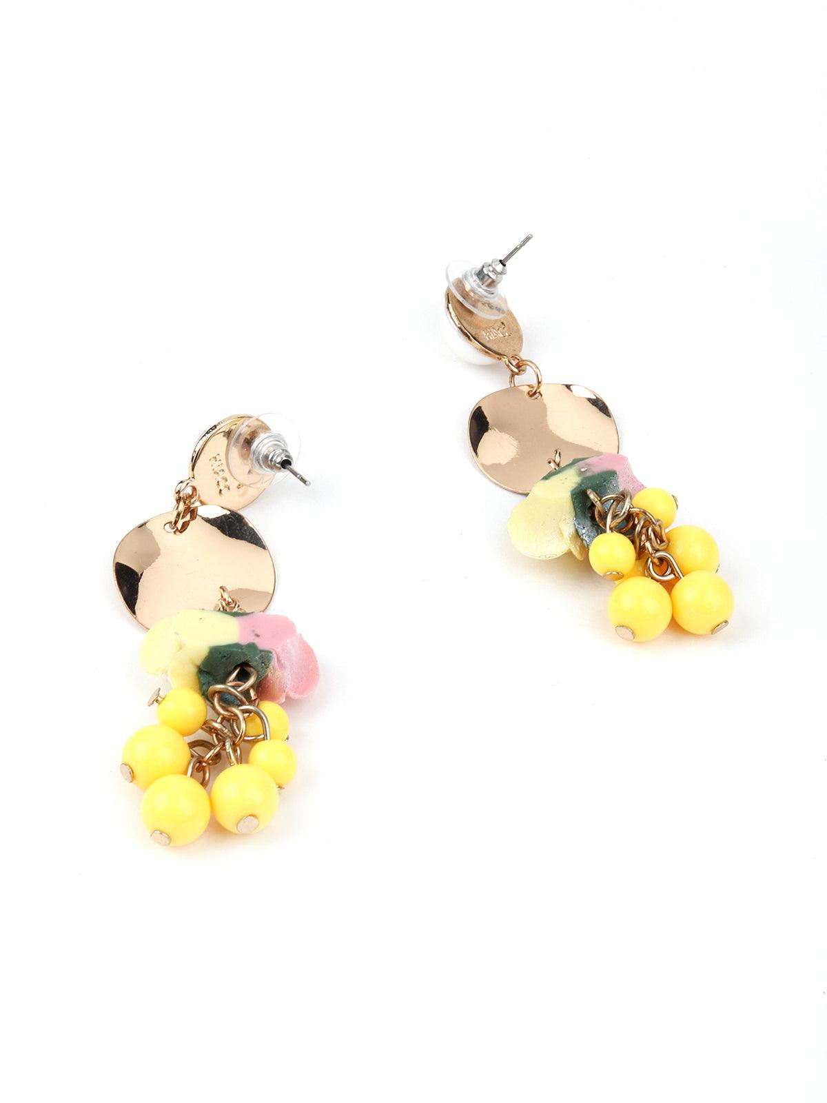 Pearl and Yellow Beaded Flower Designed & Earring - Odette