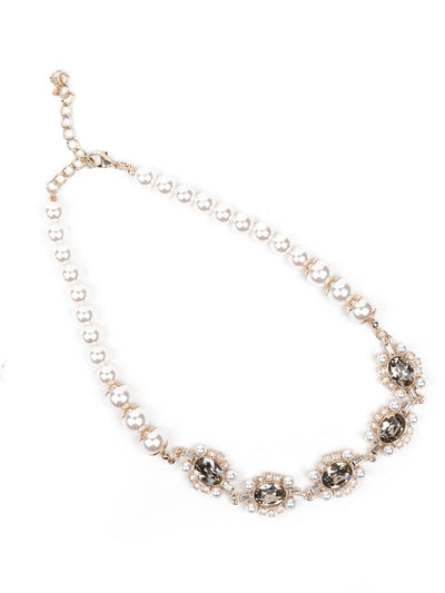 Pearl necklace embellished with crystals - Odette
