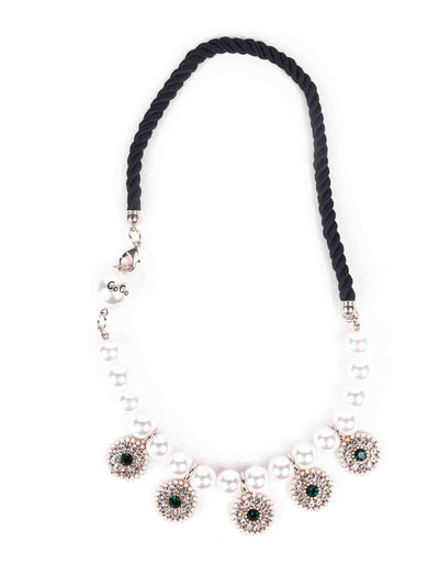 Pearl necklace embellished with rounded floral arrangements - Odette