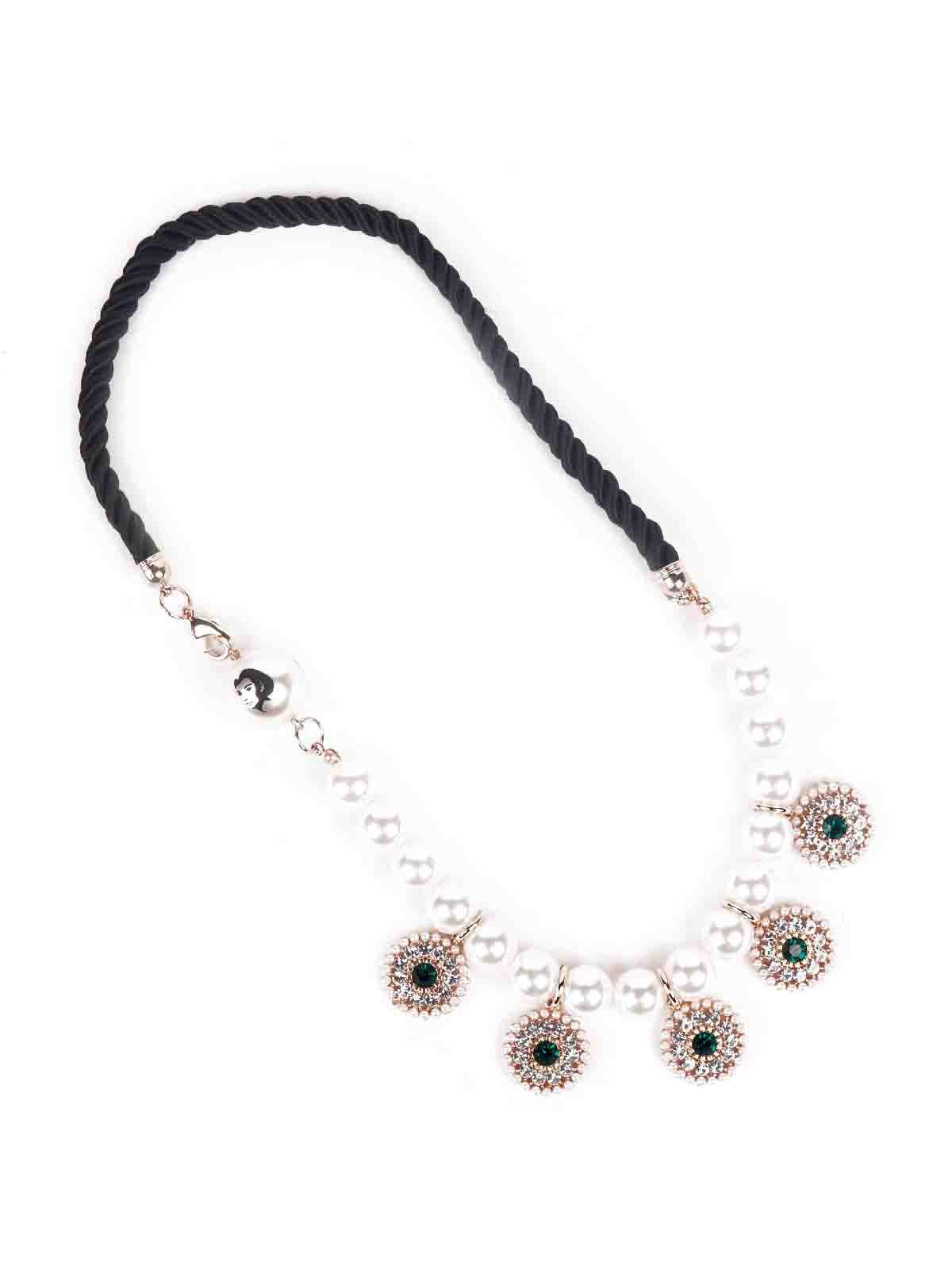 Pearl necklace embellished with rounded floral arrangements - Odette