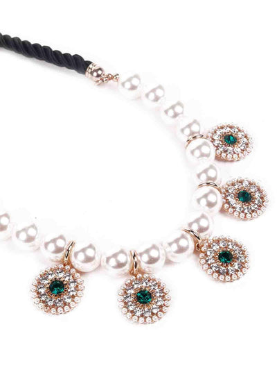 Pearl necklace embellished with rounded floral arrangements - Odette