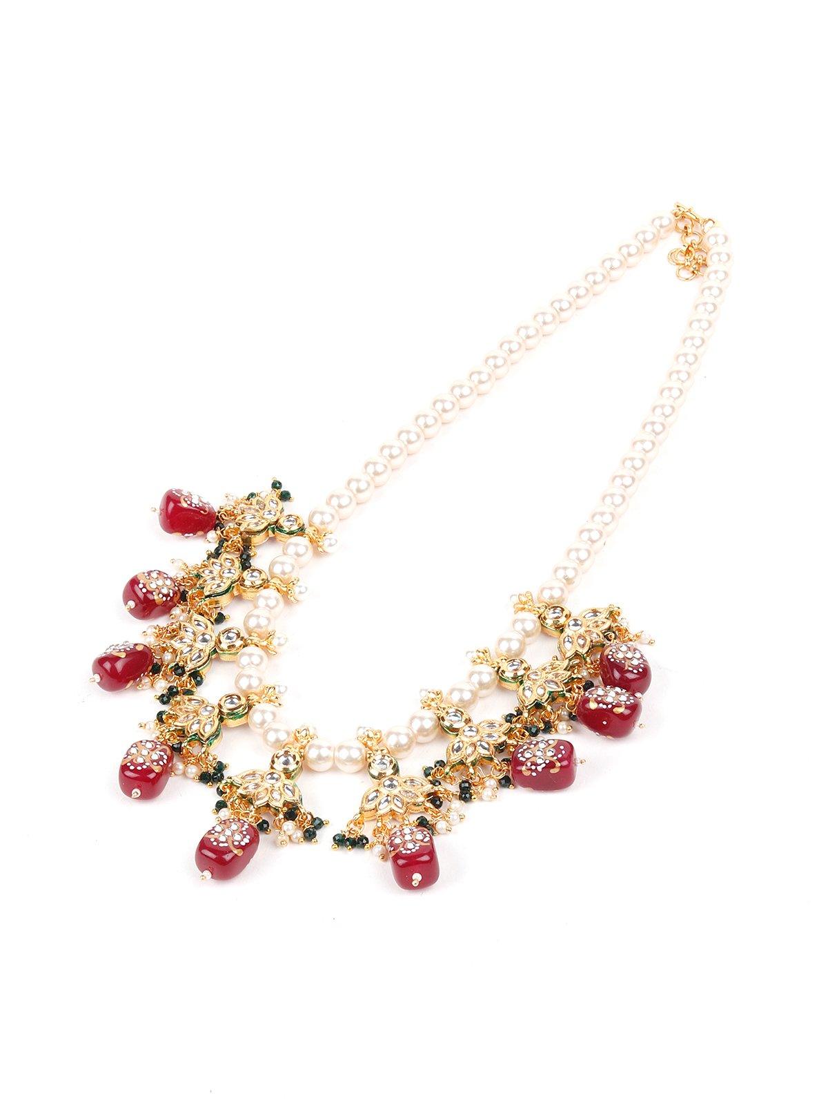 Pearl Necklace With Kundan Work Finish - Odette