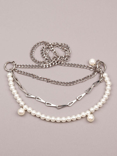 Pearly And Silver Interlinked Chain 3-Row Chain Belt - Odette