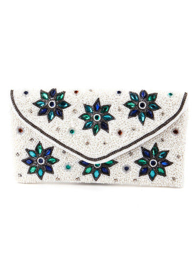Pearly-Studded White Envelope Clutch - Odette