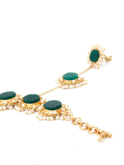 Perfect Gold Tone Green Druzy-Pearl Bracelet - Odette