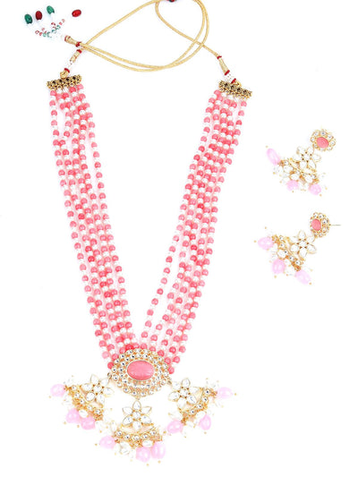Pink and White Multi Layered Kundan Necklace - Odette