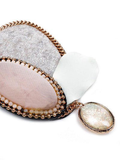 Pink And White Oval-Shaped Beaded Brooch - Odette