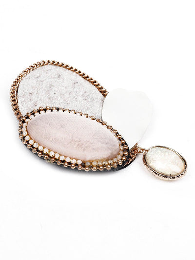 Pink And White Oval-Shaped Beaded Brooch - Odette