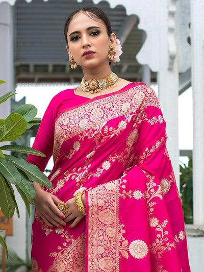 Pink Banarasi Silk Exclusive Wevon Designer Saree - Odette