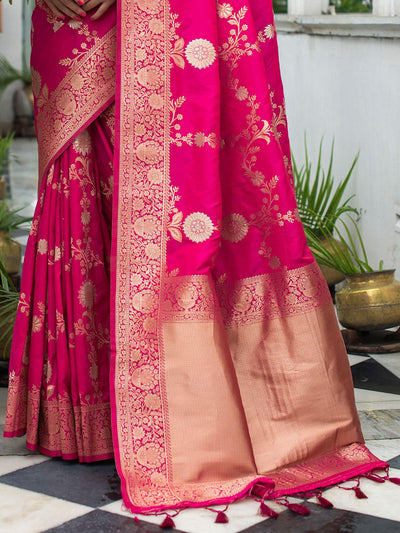 Pink Banarasi Silk Exclusive Wevon Designer Saree - Odette