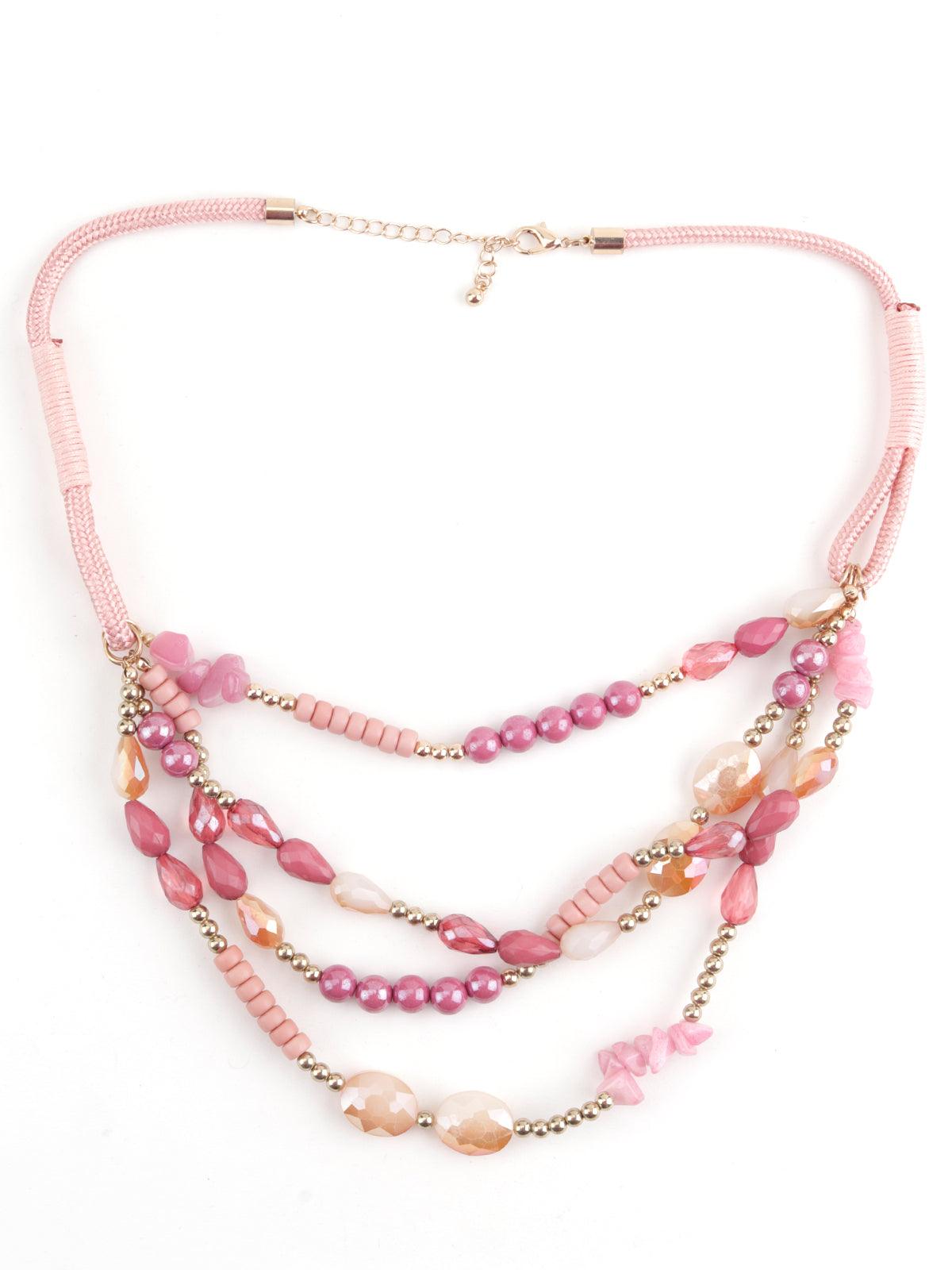 Pink Beaded Layered Necklace - Odette