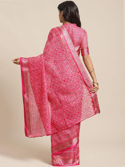 Pink Casual Silk Blend Printed Saree With Unstitched Blouse - Odette