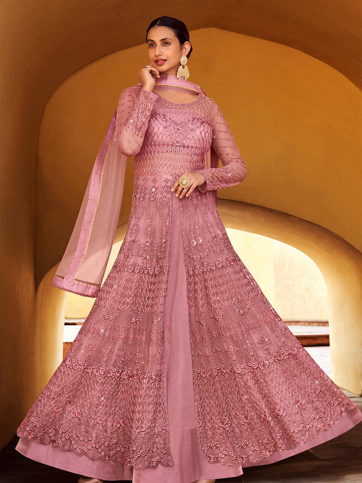 Buy Fashorama Embroidered Anarkali Net Gown | Salwar Suit Gown for women |  Semi-Stitched Top and Duppata with Embroidered Bottom at Amazon.in