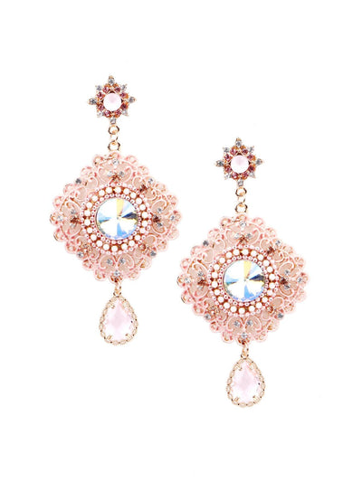 Pink crystal embellished drop earrings - Odette