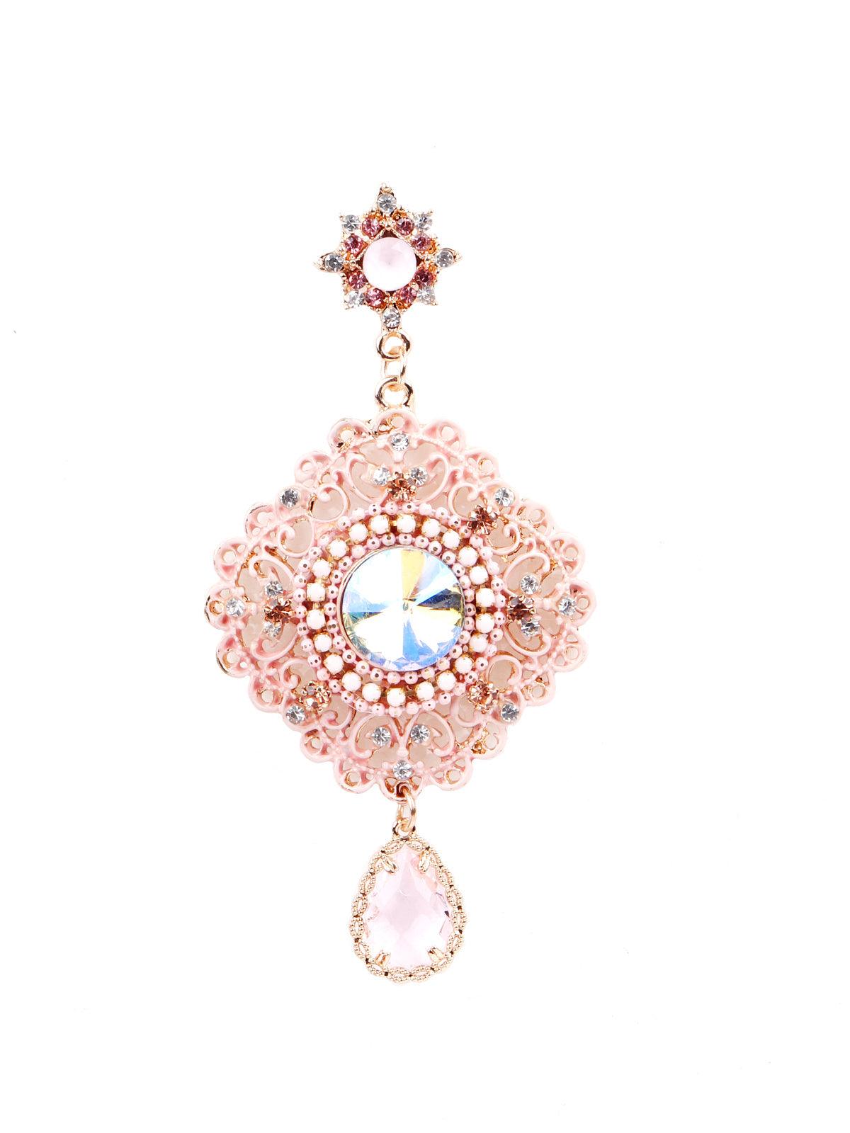 Pink crystal embellished drop earrings - Odette