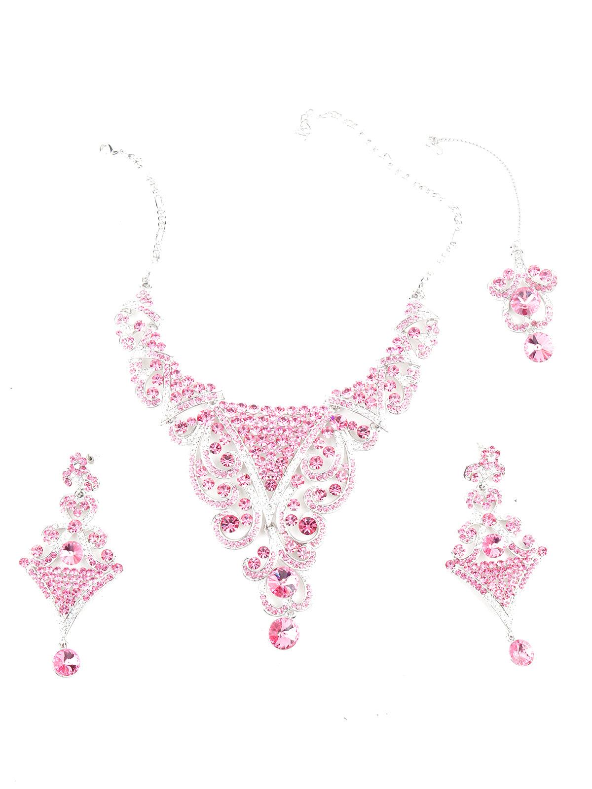 Clearance Nigerian Wedding Pink Crystal Stones African Beads Jewelry Set  for Women Elegant Dubai Necklace Earring set - African Boutique