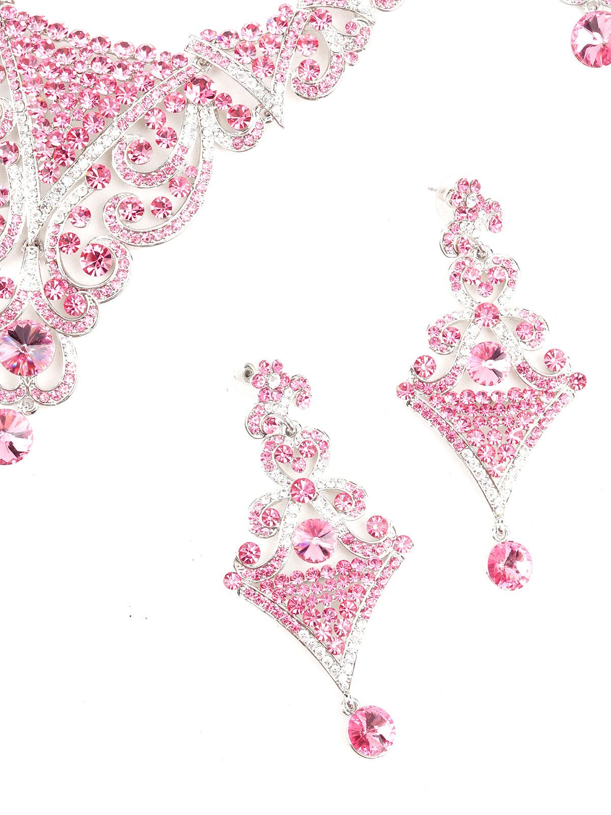 Pink Crystal Necklace Set - Odette
