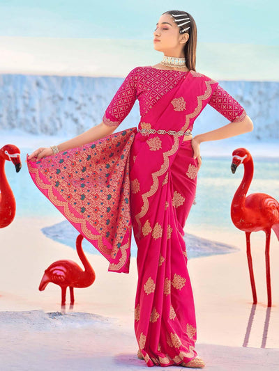 Pink Dola Silk Saree With Blouse Piece - Odette