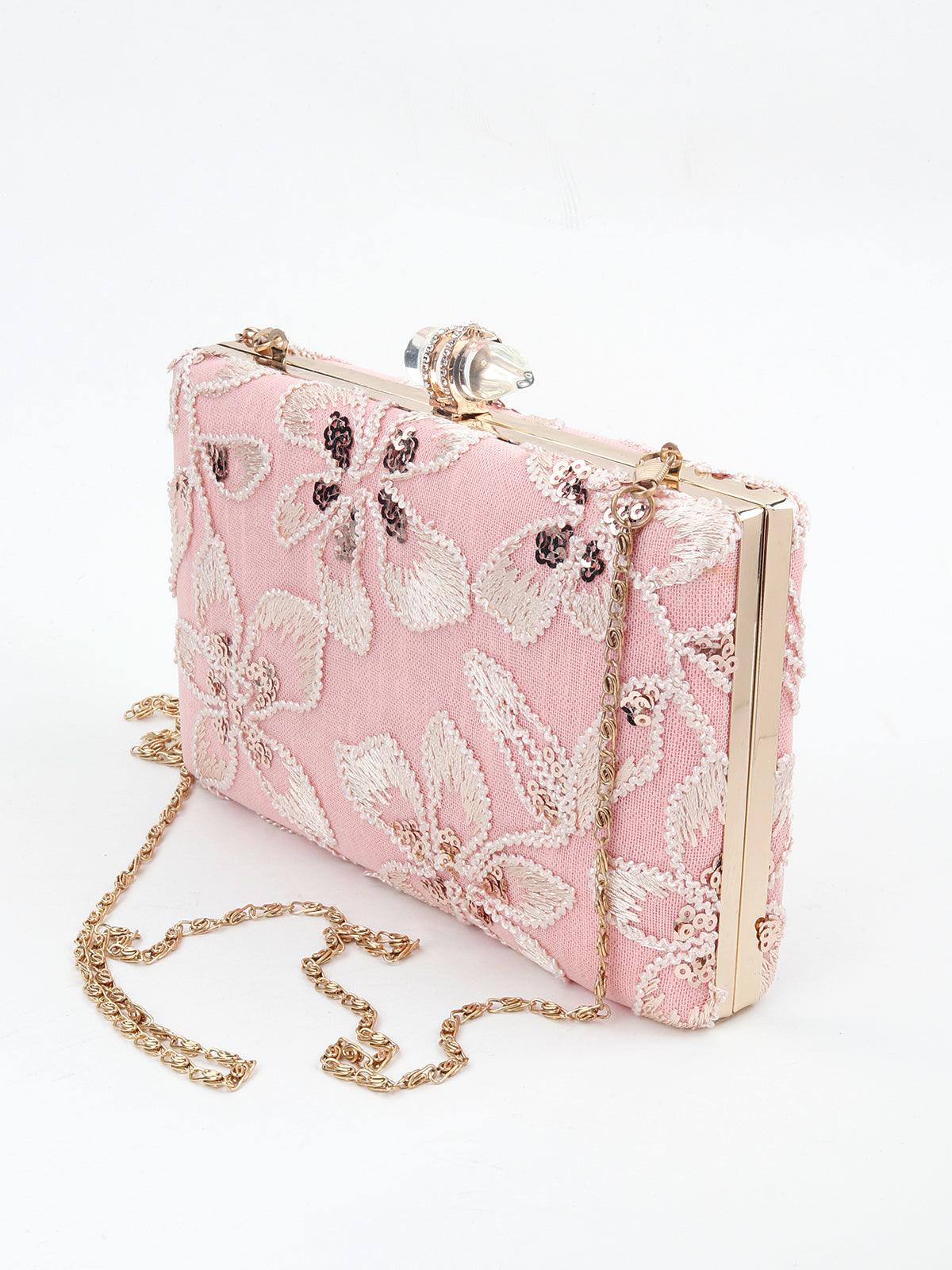 Pink Embroidered Boxy Cutch! - Odette
