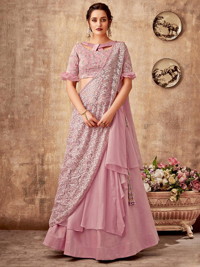 Pink Fancy Velvet, Tissue Designer Lehenga Choli. - Odette