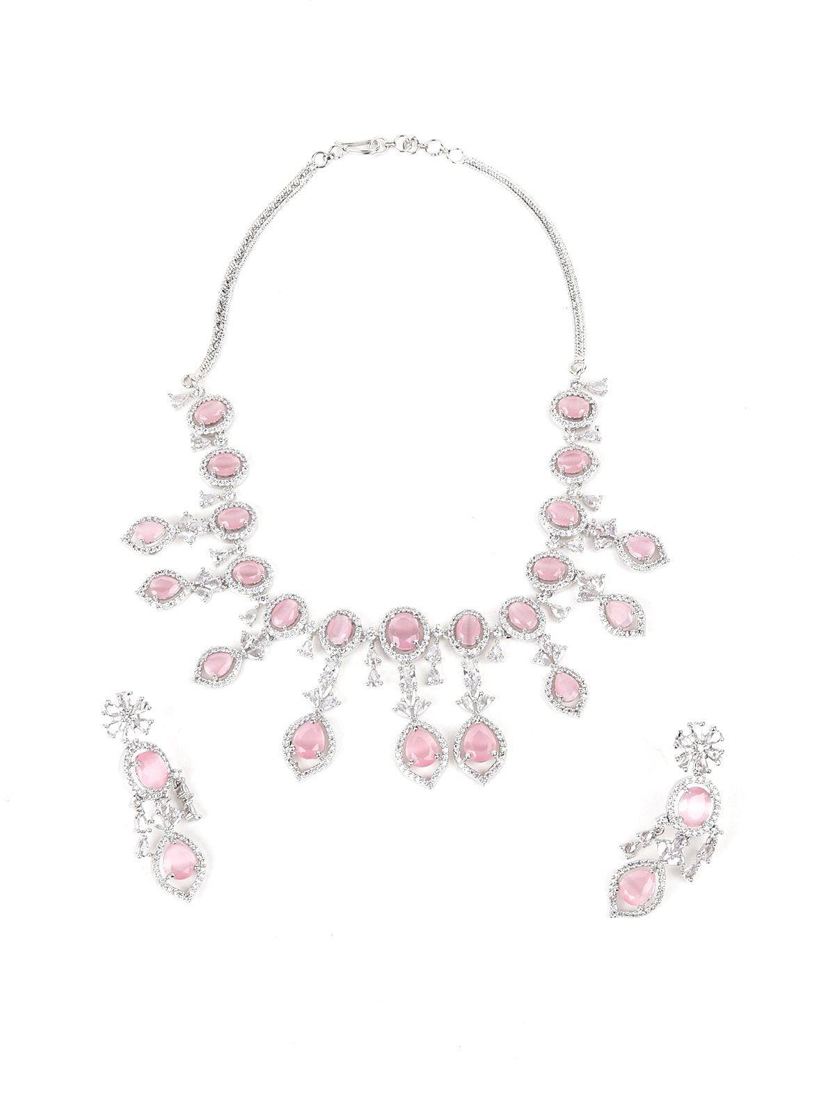 Pink Faux Diamond Princess Necklace Set - Odette