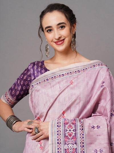 Pink Festive Bhagalpuri Silk Printed Saree With Unstitched Blouse - Odette
