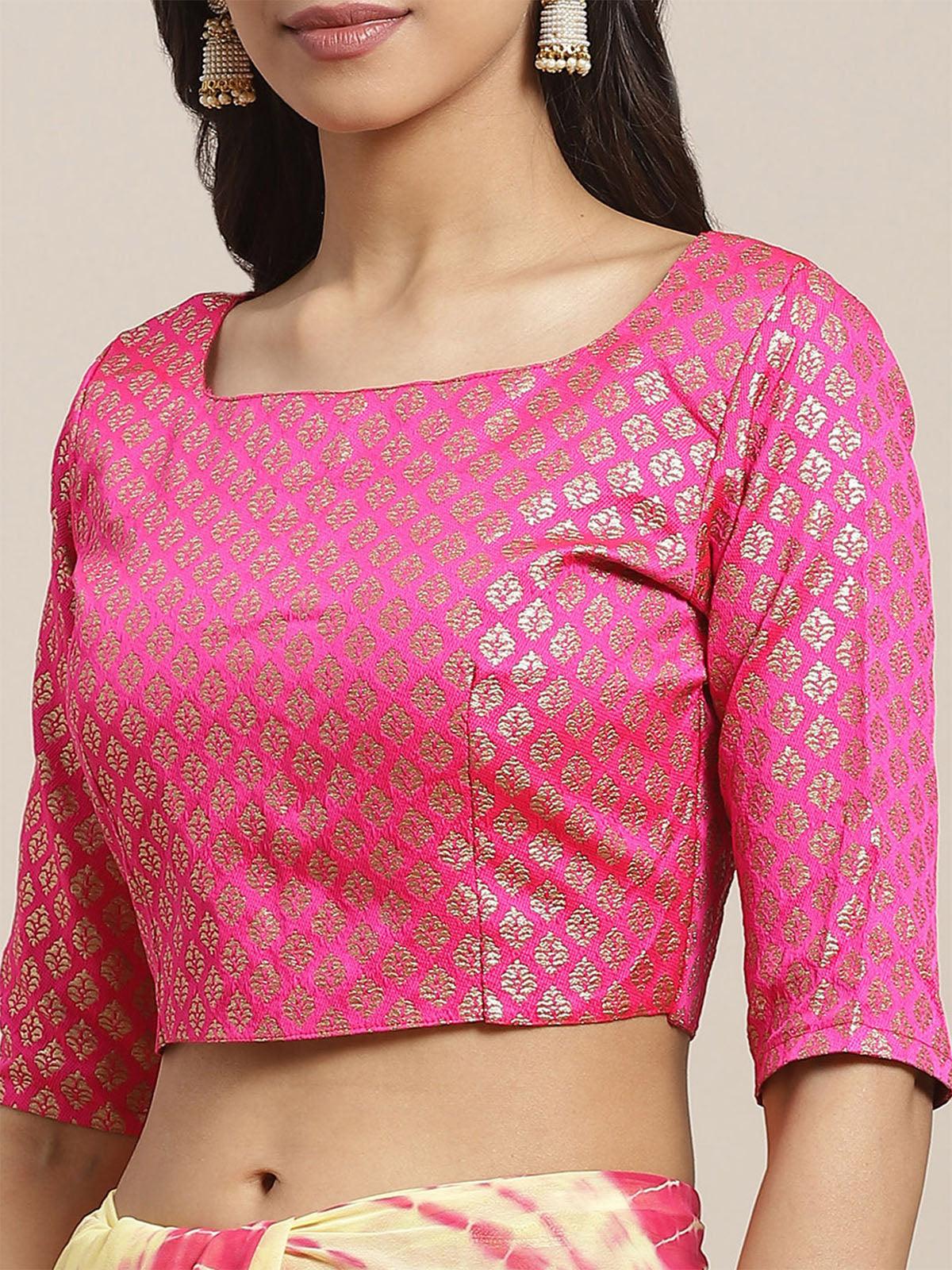 Pink Festive Georgette Woven Saree With Unstitched Blouse - Odette