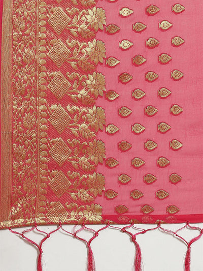 Pink Festive Georgette Woven Saree With Unstitched Blouse - Odette