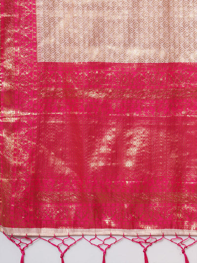 Pink Festive Silk Blend Woven Design Saree With Unstitched Blouse - Odette